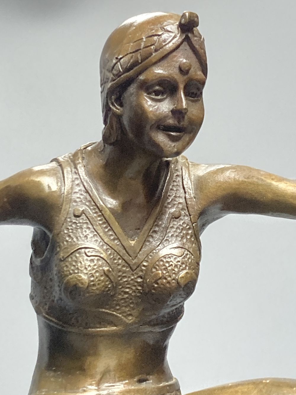 J Philipp. An Art Deco bronze female dancer, cylindrical marble plinth, 57cm